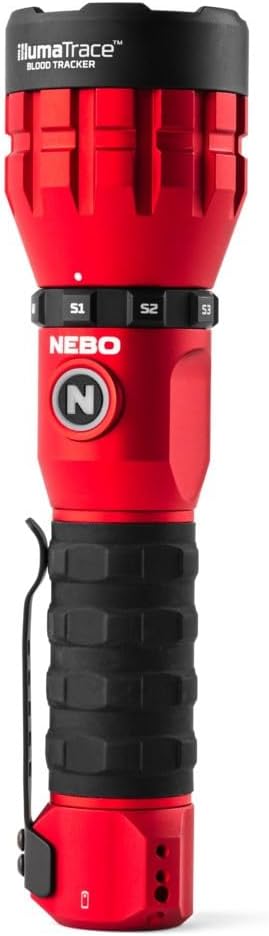 NEBO, IllumaTrace Blood Tracker Flashlight | 180 Lumens, 3 Hour Run Time, Rechargeable Tracking Light for Big Game Hunters, Waterproof, High Grip Handle, White Light Mode, Includes USB Charging Cable