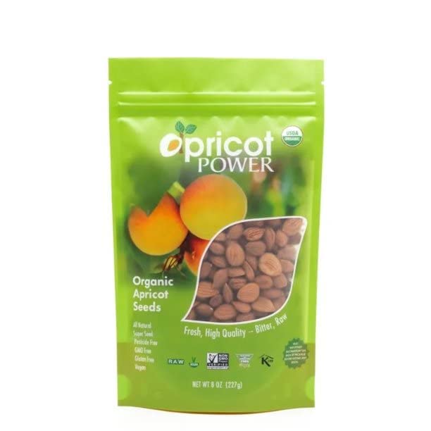 My Power Seeds, Organic Bitter Raw Apricot Seeds - Raw, Bitter, Vegan, Gluten-free, GMO-free 8 oz