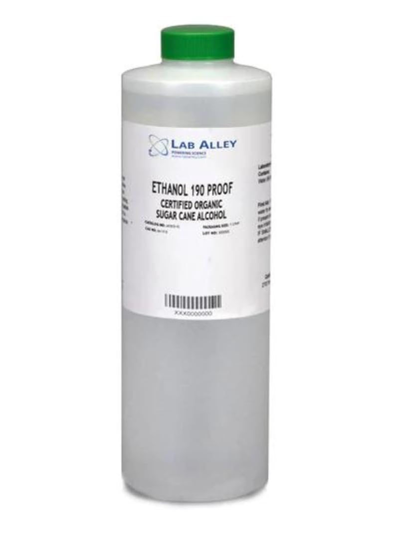 Lab Alley, Ethanol 190 Proof (95%) Certified Organic/Vegan Sugar Cane Alcohol, FCC Food Grade-1 Litre