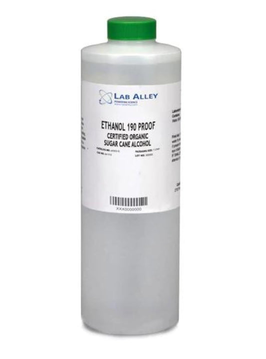 Lab Alley, Ethanol 190 Proof (95%) Certified Organic/Vegan Sugar Cane Alcohol, FCC Food Grade-1 Litre