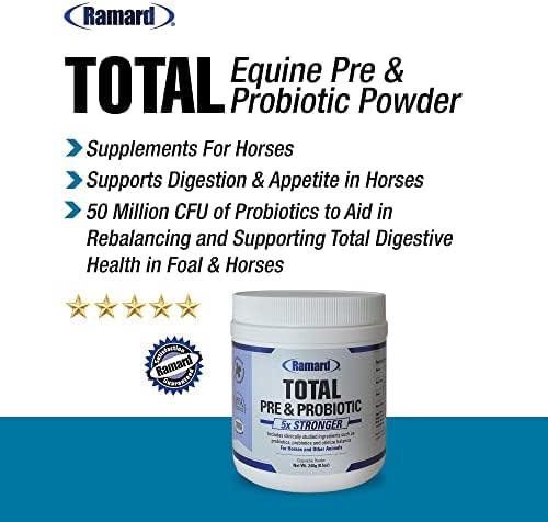 Ramard, Total Prebiotic & Probiotic Equine Formula - Natural Digestive Supplement for Horses Optimal Gut Health, Nutrient Absorption, Foal Support Pro & Pre Biotics for Livestock and Horse 8.5 oz. Jar