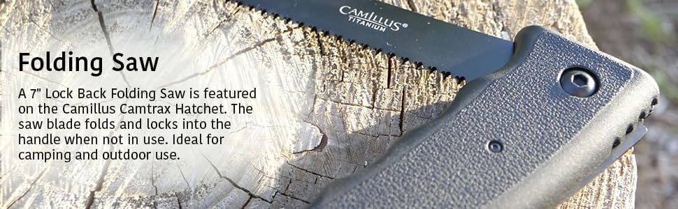 Camillus, Camtrax 3-in-1 Hatchet, Hammer, and Folding Saw with Hard Molded Hatchet Sheath, Black (19142)