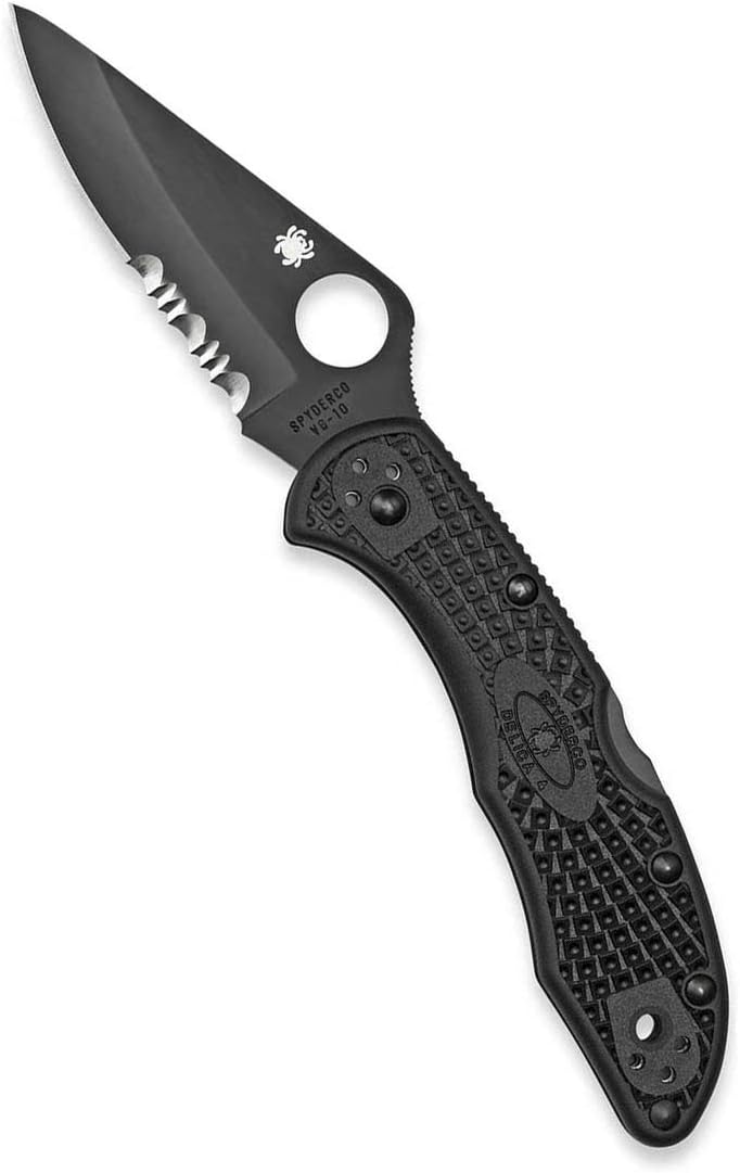 Spyderco, Delica 4 Lightweight Signature Knife with 2.90" Saber-Ground Black Steel Blade and FRN Handle - CombinationEdge - C11PSBBK