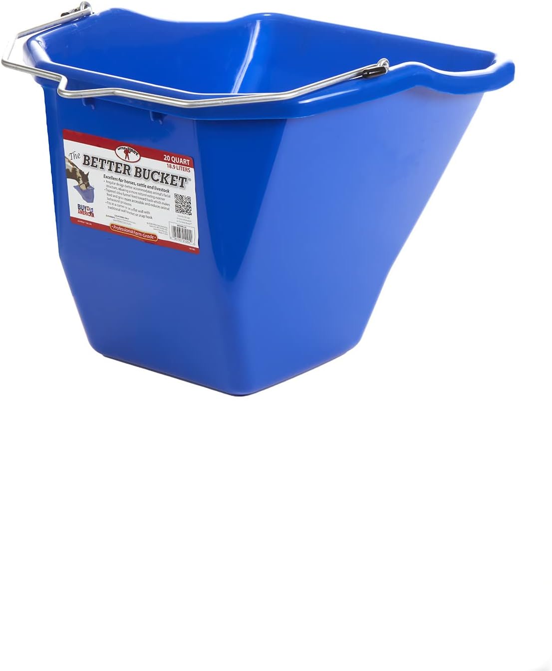 Little Giant®, Plastic Better Bucket | Horse Feed Bucket | Ergonomically Designed | Flat Back Bucket | Made in USA | 10 Quarts | Blue