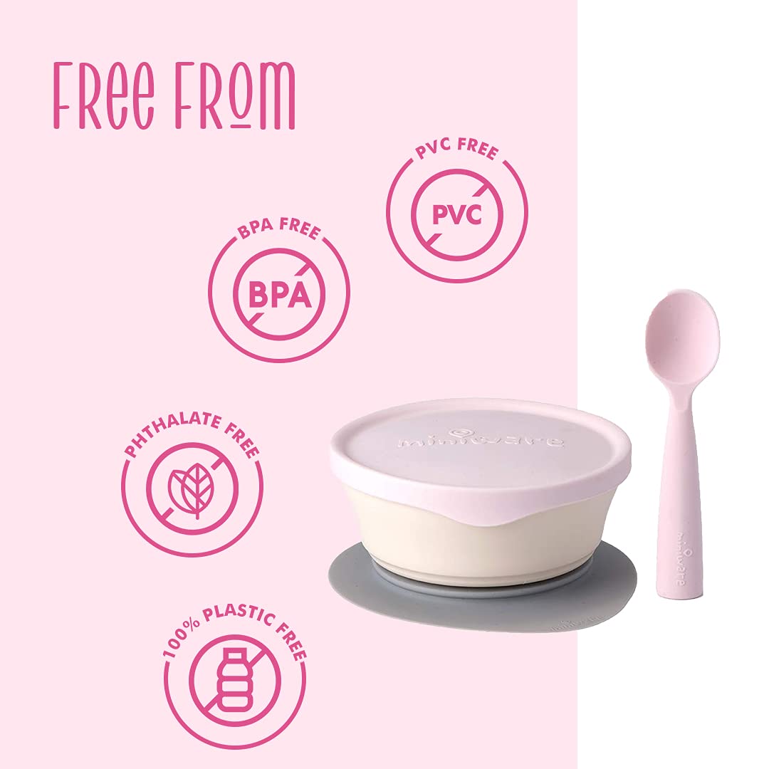 Miniware, First Bites Baby Feeding Set with Baby Bowl, Detachable Suction Foot, and Baby Spoon - Eco-Friendly, BPA Free, Dishwasher Safe Baby Eating Essentials(Vanilla & Cotton Candy)