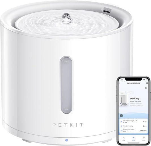 PETKIT, EVERSWEET Solo 2 Cat Water Fountain with Wireless Pump, Ultra Quiet 70oz/2L Pet Water Fountain for Cats and Dogs Inside, 3 Working Modes, Visualization Window, App Control