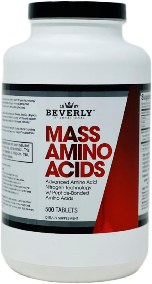 Beverly International, Mass Amino Acids, 500 Tabs. Use Pre-Post Workout, with Meals, Essential for Muscle Recovery and Repair. Complete Amino Acid Profile