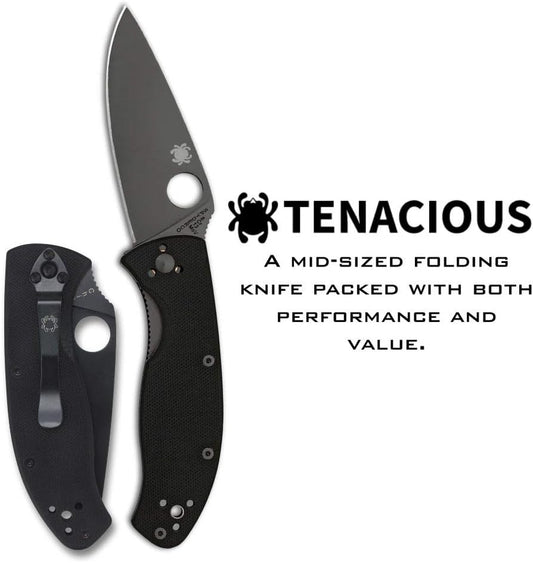 Spyderco, Tenacious Folding Utility Pocket Knife with 3.39" Black Stainless Steel Blade and Durable G-10 Handle - Everyday Carry - PlainEdge - C122GBBKP