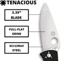 Spyderco, Tenacious Folding Utility Pocket Knife with 3.39" Stainless Steel Blade and Durable Non-Slip G-10 Handle - Everyday Carry - PlainEdge - C122GP