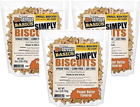 K9 Granola Factory, 3 Pack of Simply Biscuits with Peanut Butter, Small (350 Count / 16 Ounce Bag)