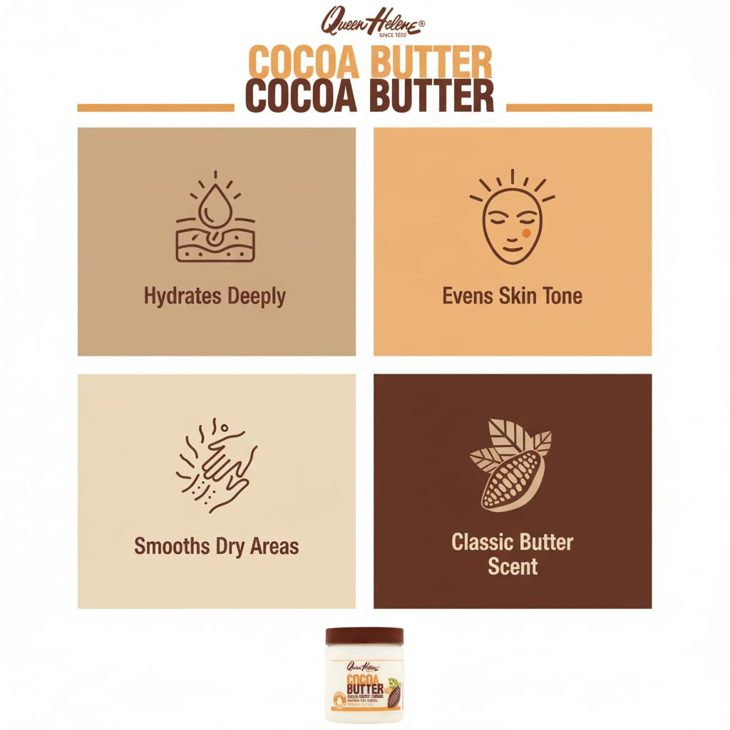 Queen Helene, Cocoa Butter Creme – Extra Rich Moisturizing Cream that Softens, Nourishes & Restores Dry Skin Comfort | 15 oz | Pack of 4
