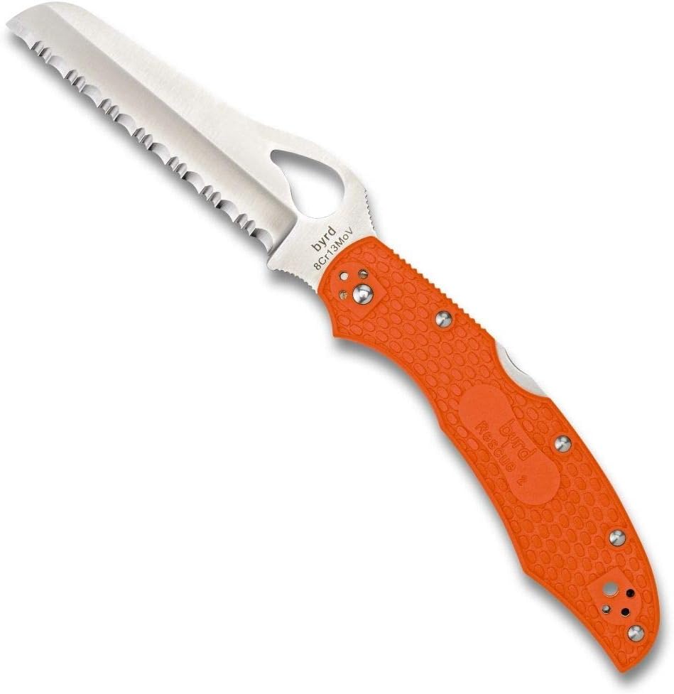 Spyderco, Byrd Cara Cara 2 Rescue Lightweight Knife with 3.88" Stainless Steel Sheepfoot Blade and High Performance Orange FRN Handle - SpyderEdge - BY17SOR2