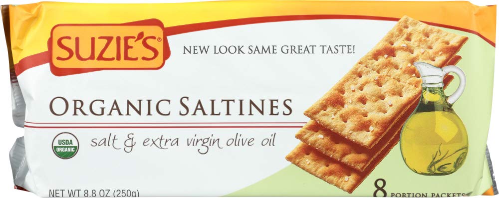 Suzie's, Organic Saltines Crackers, Salted w/ Extra Virgin Olive Oil, Healthy Gourmet Baked Snack Goodies for Adults & Children - 3 Pack, 8.8oz Each