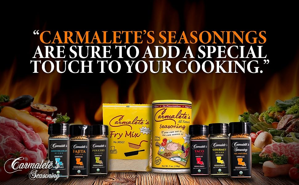 Carmalete's, Organic Taco Seasoning Mix - Mexican Spice Blend, Made for Tacos, Fajitas, Tortilla Wrap, Beef, Chicken, Pork, Fish or Shrimp, Nachos and Dips - 3oz