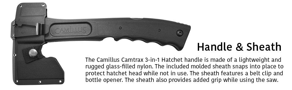 Camillus, Camtrax 3-in-1 Hatchet, Hammer, and Folding Saw with Hard Molded Hatchet Sheath, Black (19142)