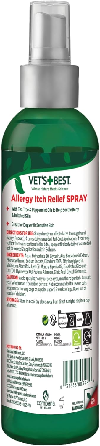 Vet's Best, Allergy Itch Relief Spray for Dogs | Soothes Dog Dry Skin | Relieves The Urge to Itch, Lick, and Scratch | 8 Ounces