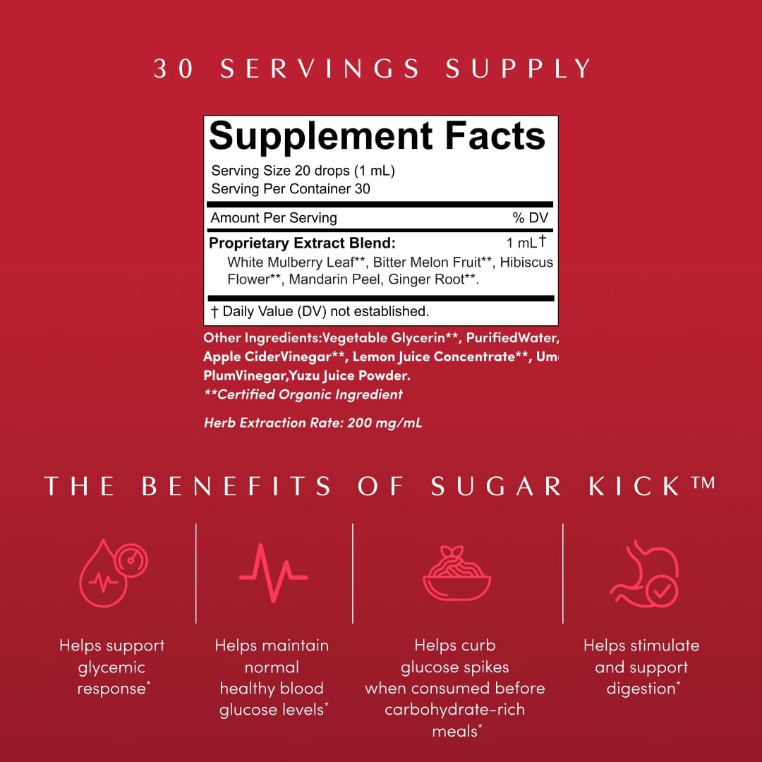 Apothékary, Sugar Kick Herbal Supplement Liquid Drops, Curbs Cravings and Helps Support Normal Blood Sugar, Made in USA, 1 Fl Oz, 30 Servings