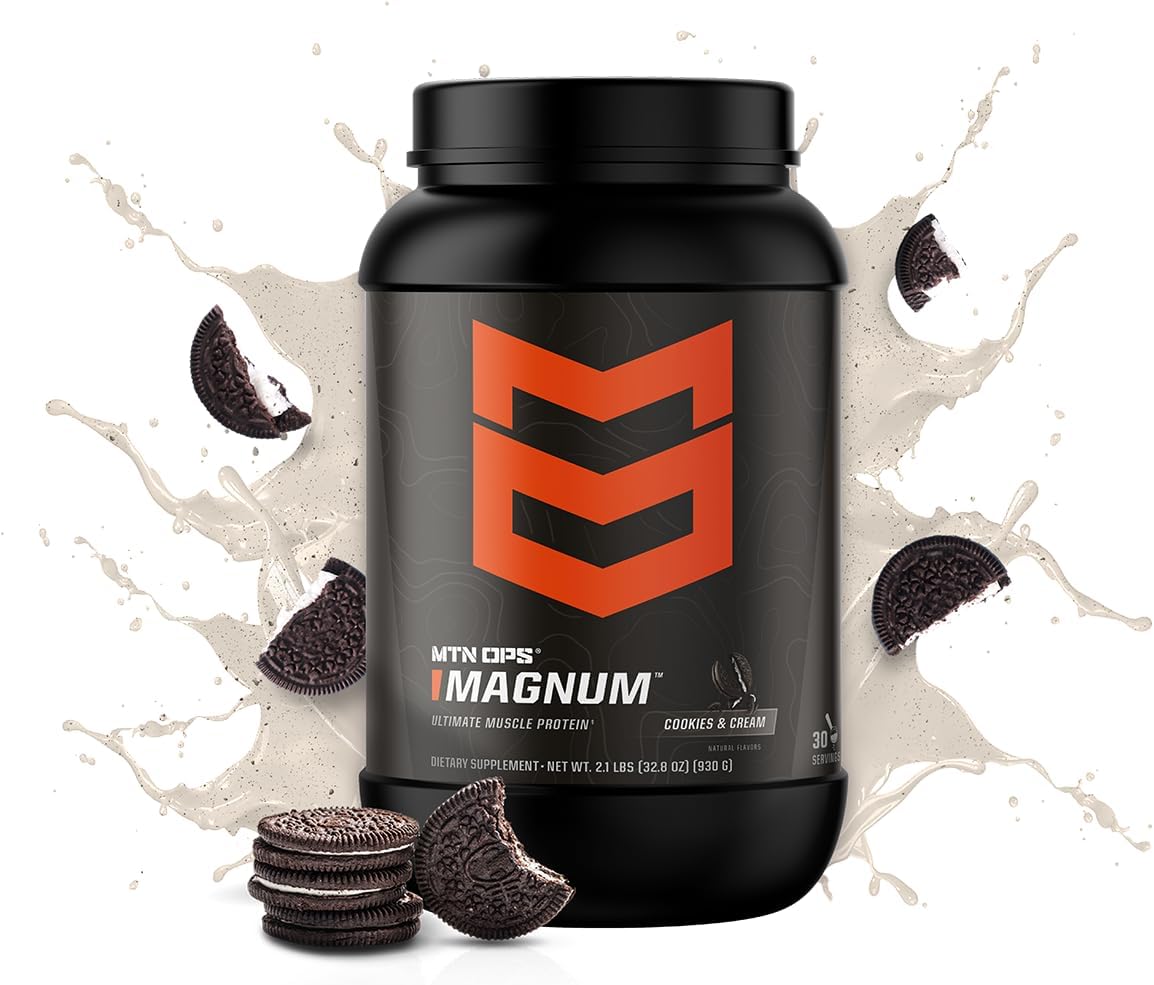 MTN OPS, Magnum Whey Isolate Protein Powder, 23g of 100% Whey Protein with BCAAs, Sugar & Gluten Free, Cookies & Cream Protein Shake, 30-Serving Tub