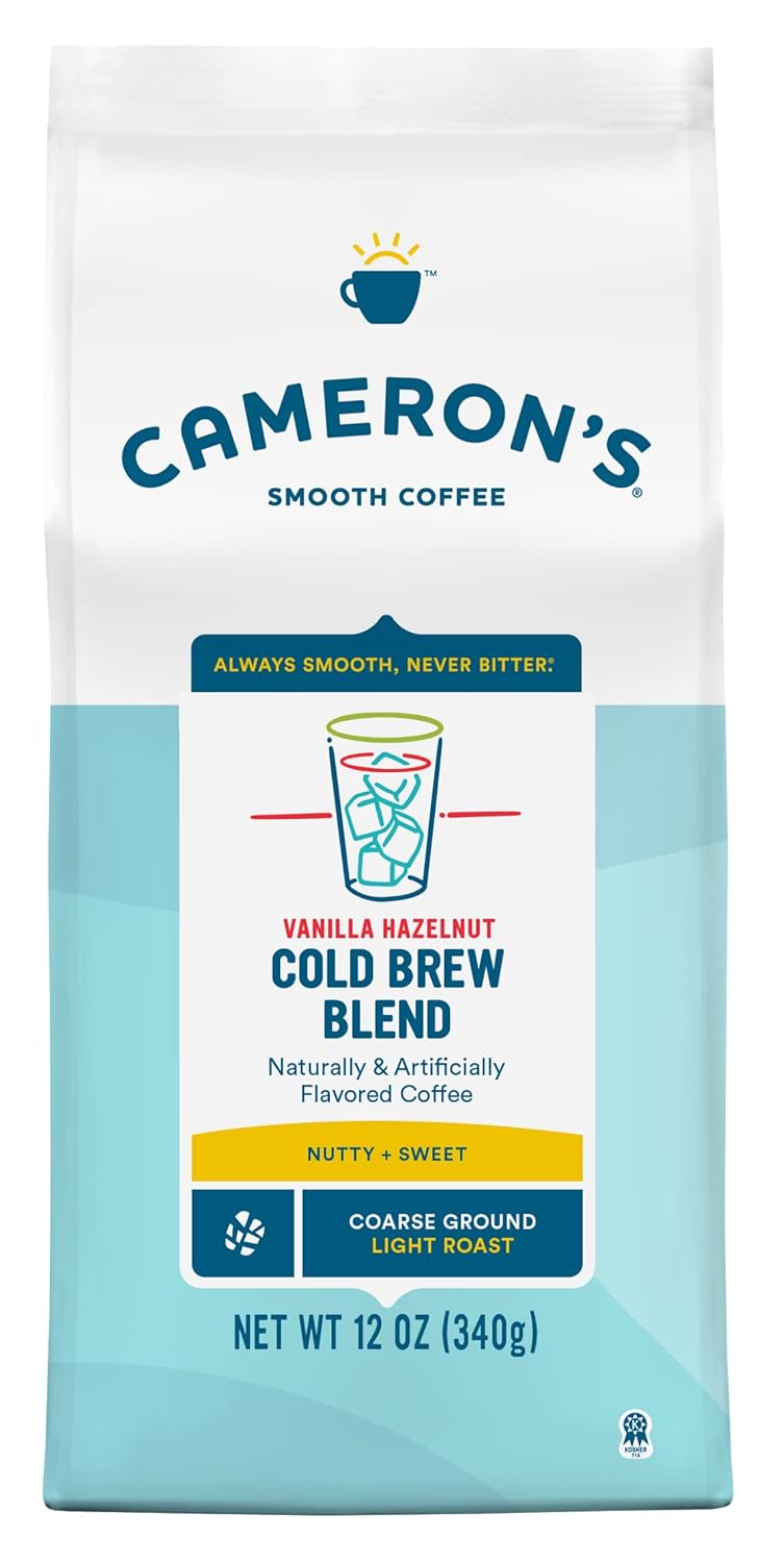 Cameron's, Coffee Vanilla Hazelnut Cold Brew Blend Flavored Coarse-Ground Coffee, Light Roast, 100% Arabica, 12-Ounce Bag, (Pack of 1)