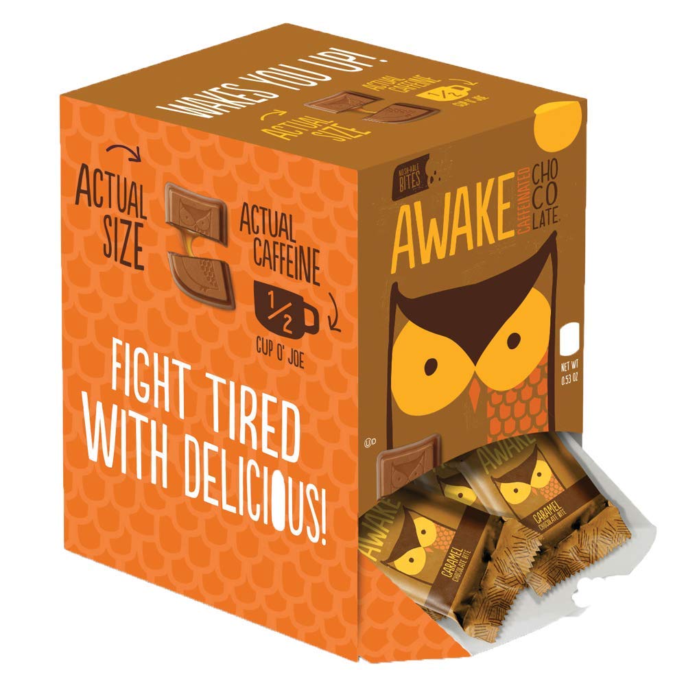 AWAKE Caffeinated Chocolate Bites, Caramel Chocolate Energy Snack, 1 Bite Equals 1/2 Cup of Coffee, 50 Bites