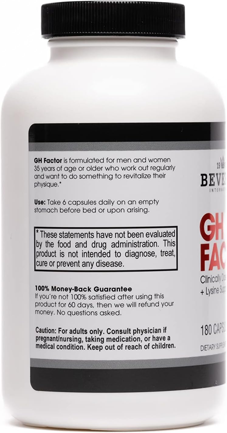 Beverly International, GH Factor, 180 Capsules. Raise Levels by Up to 8-Fold. Clinically Dosed Arginine + Lysine Supplement. P.M. Growth Promoter for Men & Women. Revitalize Your Physique.