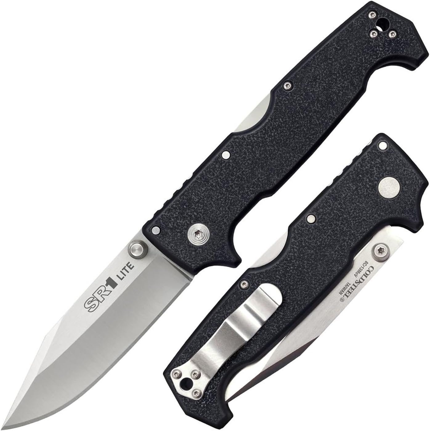 Cold Steel, SR1 Lite 8Cr14MoV Steel 4" Blade Griv-Ex Handle Tactical Self-Defense Folding Knife with Tri-Ad Locking Mechanism, Pocket/Belt Clip