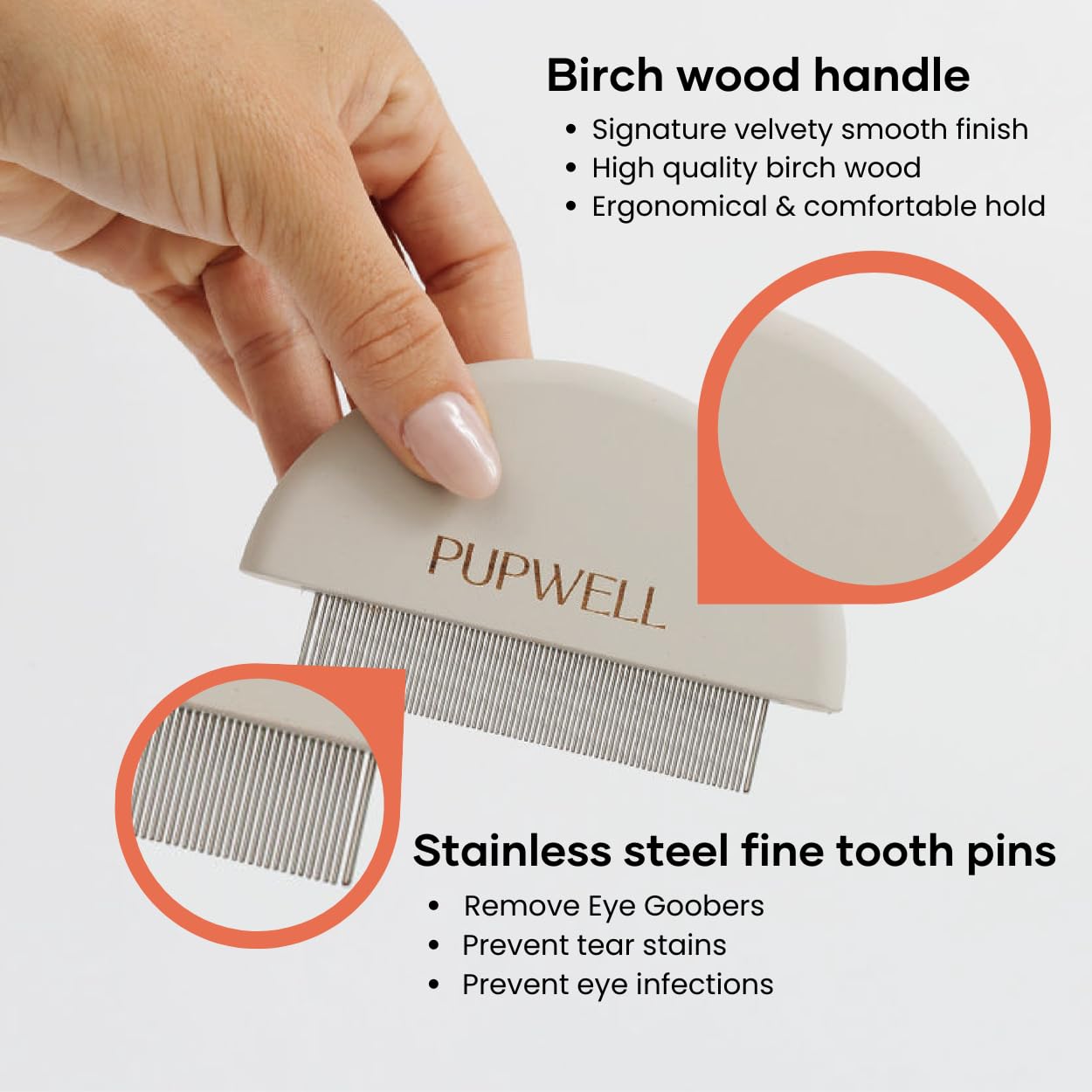 Pupwell, Detailer Comb for Removing Tear Stains, Crust, and Eye Mucus and Small Tangles