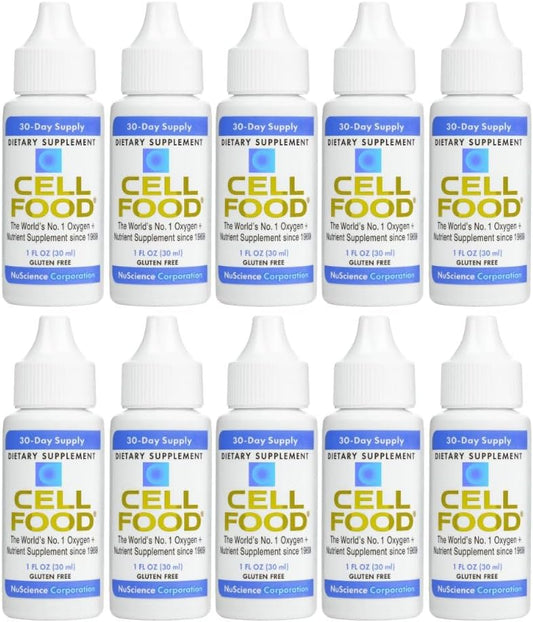 Cellfood, Oxygen Boost - 1 fl oz, 10 Pack - Liquid Oxygen Supplement for Lymphatic Drainage, Altitude Sickness, Jet Lag, Fatigue, Headaches, Hangovers & Energy - Gluten Free, Cert. Kosher