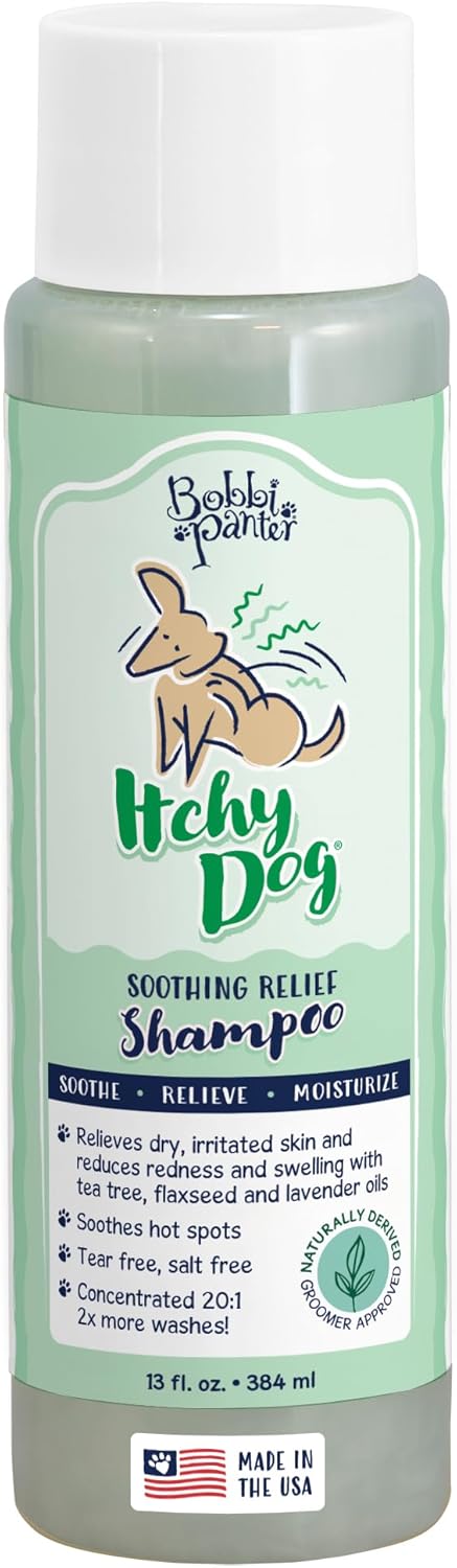 Bobbi Panter, Dog Shampoo - Made in USA - All Natural Formula for Itch Relief & Soothing Skins, Concentrated 16:1 for Professional Groomers - Green Apple Scent, 13 Oz