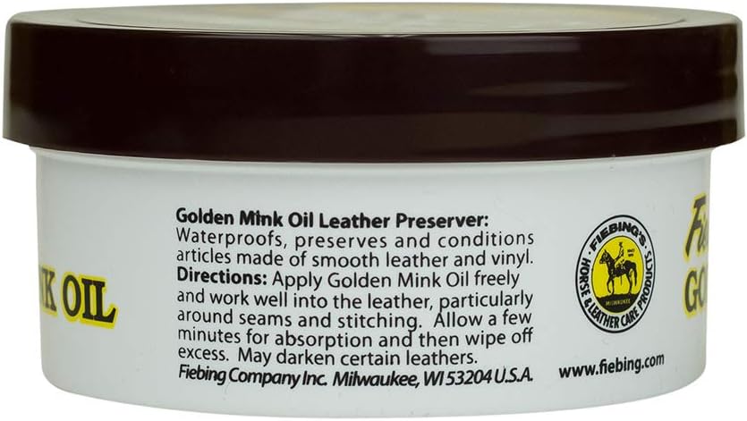 Fiebing's, Golden Mink Oil for Leather Boots (6 oz) - Leather Cleaner & Conditioner - Waterproof, Preserve, Soften All Smooth Leathercraft & Vinyl - Prevents Salt Stains - Use On Couch, Shoe, Purse