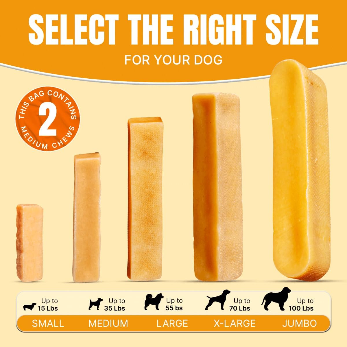 Tibetan Yak Cheese Dog Chew, Sticks (2 Medium Chews) - Natural, Handmade, Long-Lasting, Easy to Digest, Ideal for Medium Dogs and Aggressive Chewers, Rawhide, Grain and Gluten Free, Keeps Dogs Busy