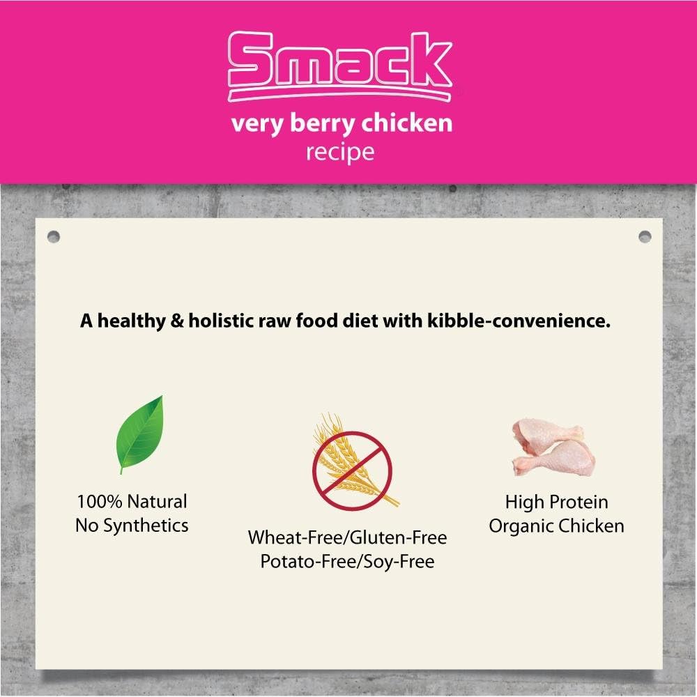 Smack, Pet Food Organic Raw Dehydrated Dog Food Grain-Free, Gluten-Free, Raw Food for Dogs (Very Berry Chicken), 8.8 Ounce