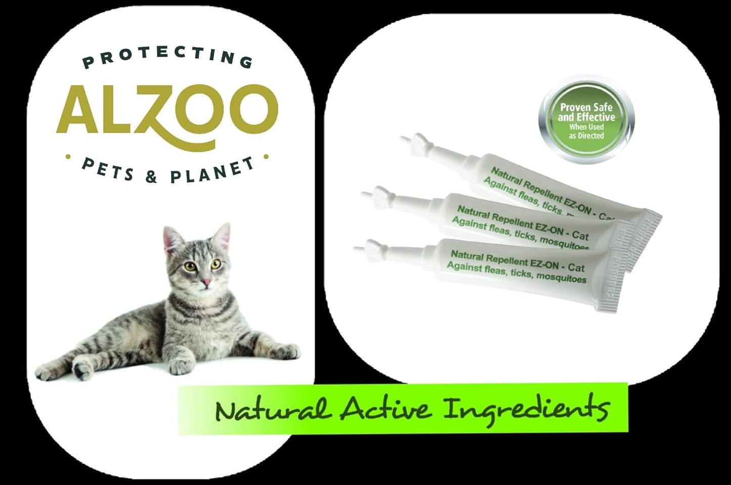 ALZOO, Natural Flea & Tick Squeeze-On for Cats, Helps Repel Fleas, Ticks & Mosquitos, Up to 3-Months Protection, Plant-Based Active Ingredients, Water-Resistant, 3 EZ-On Applicators Per Pack