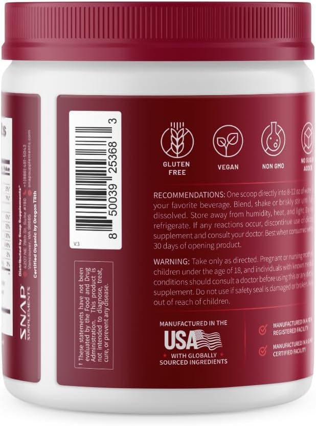 Snap Supplements, Heart Beets, Organic Beet Root Powder, Mixed Berry, 30 SRV