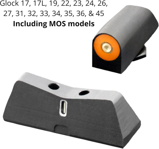 XS Sights, DXT2 Big Dot Tritium Night Sights. Tritium Front and Rear set. Fits Glock 17,19,19X,20,21,22,23,24,26,27,29, 30,31,32,34,35,36,37,38,39,40,41,42,43,43X,45,48,49 models including MOS versions