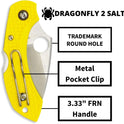Spyderco, Dragonfly 2 Lightweight Salt Knife with 2.25" H-1 Steel Blade and High-Strength Yellow FRN Handle - PlainEdge - C28PYL2