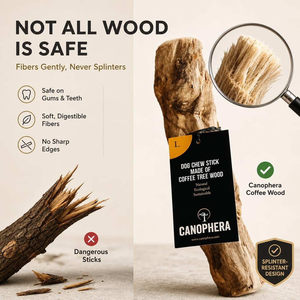 Canophera, Coffee Wood Dog chew Sticks for Regular chewers - Size Large