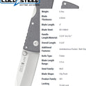 Cold Steel, SR1 Lite 8Cr14MoV Steel 4" Blade Griv-Ex Handle Tactical Self-Defense Folding Knife with Tri-Ad Locking Mechanism, Pocket/Belt Clip