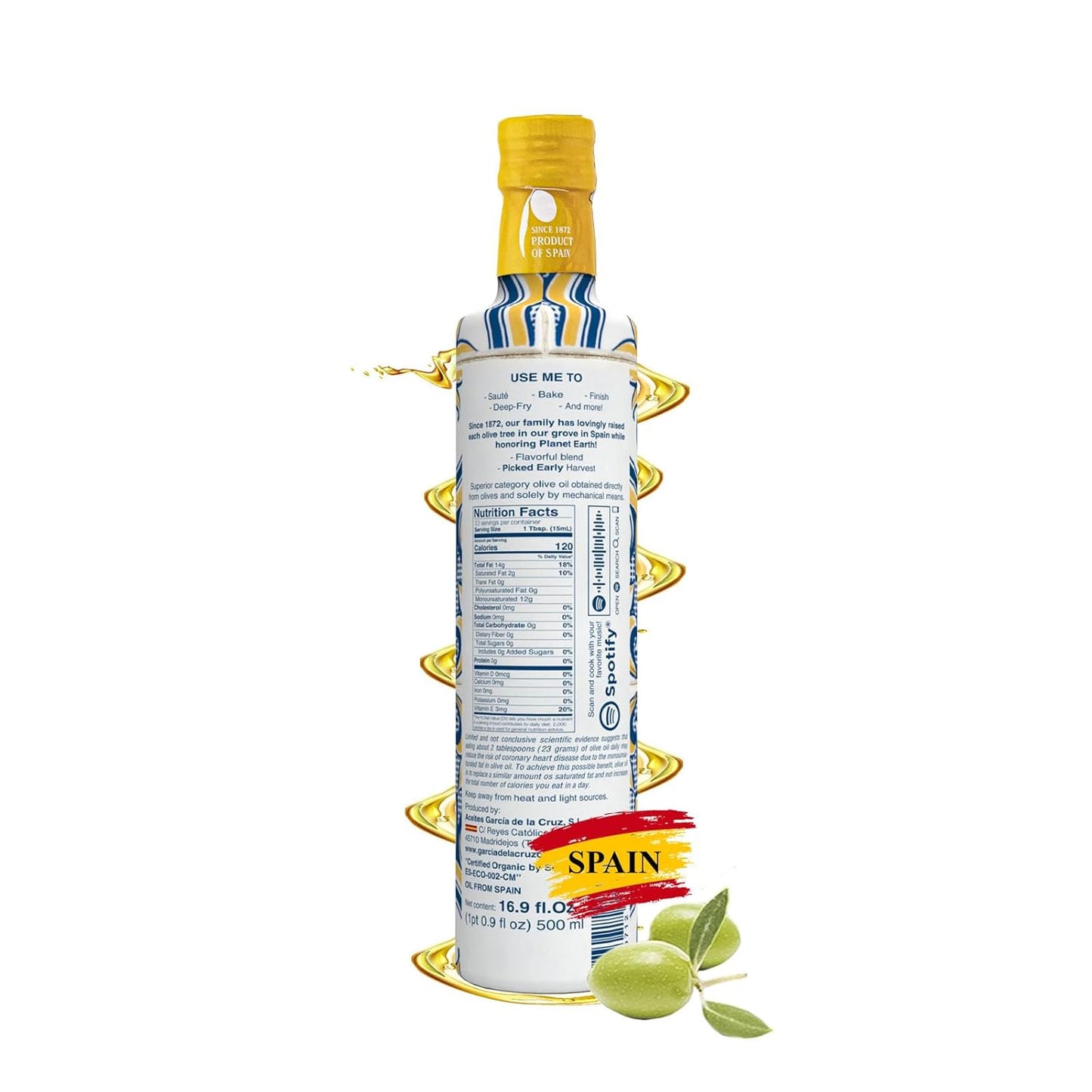 GARCÍA DE LA CRUZ, - Organic Extra Virgin Olive Oil, Master Miller Premium Oil, Almond and Tomato Tones, Smooth Body, Sourced in Spain, Montes de Toledo, Glass Bottle - 500 ml