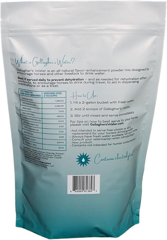 GALLAGHER'S WATER, All-Natural Equine Hydration Beverage, Natural Flavor Enhancement Powder Mix with Electrolytes and Trace Minerals Designed to Encourage Horses to Drink Water, No Sugar Added!
