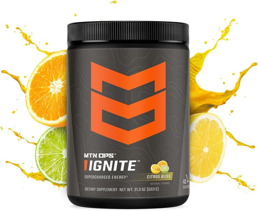 MTN OPS, Ignite Supercharged Energy Drink Mix 45-Serving Tub, Citrus Bliss