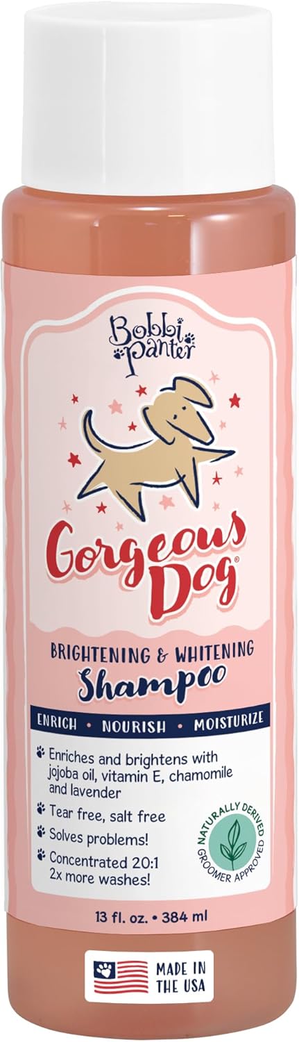 Bobbi Panter, Whitening Dog Shampoo Aloe Vera, Chamomile, Jojoba & Lavender – Brightening Natural Formula for All Coats, Enhances Shine & Softness, Tear-Free, 20:1 Concentrate, Made in USA, 13 oz