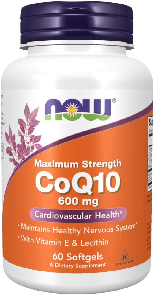 NOW Foods Supplements, CoQ10 600 mg, Maximum Strength with Vitamin E & Lecithin, 60 Softgels