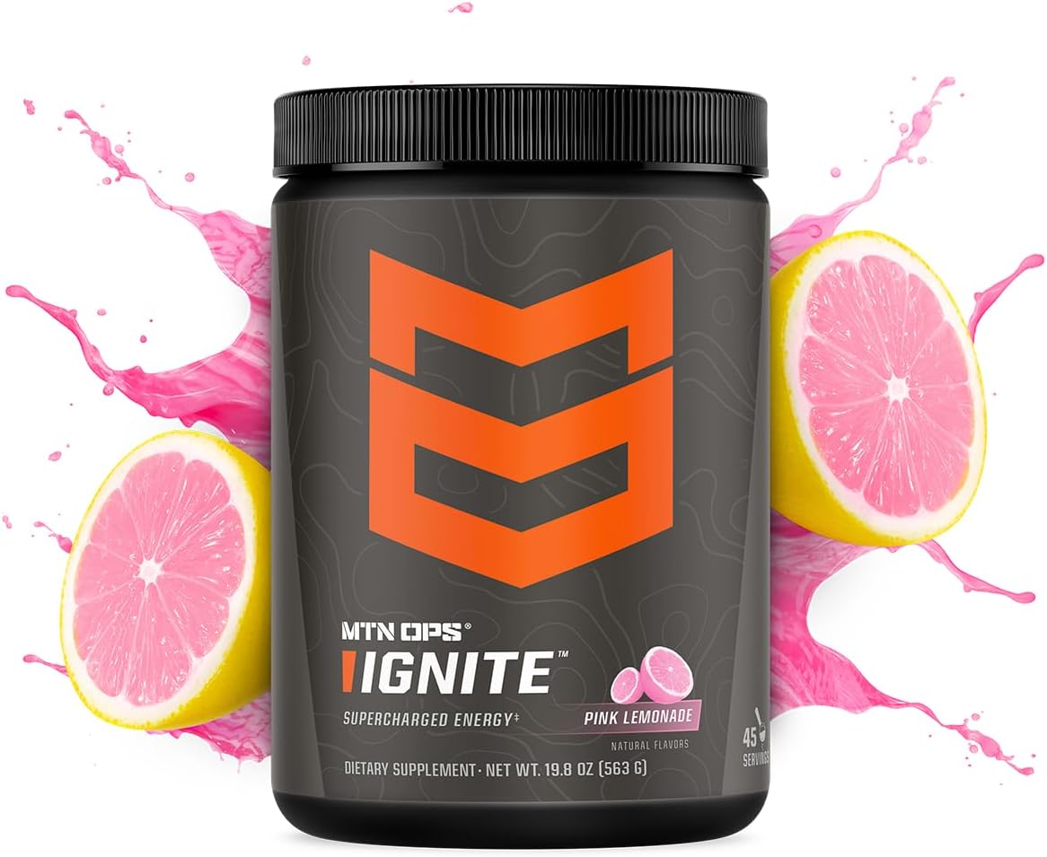 MTN OPS, Ignite Supercharged Energy Drink Mix 45-Serving Tub, Pink Lemonade