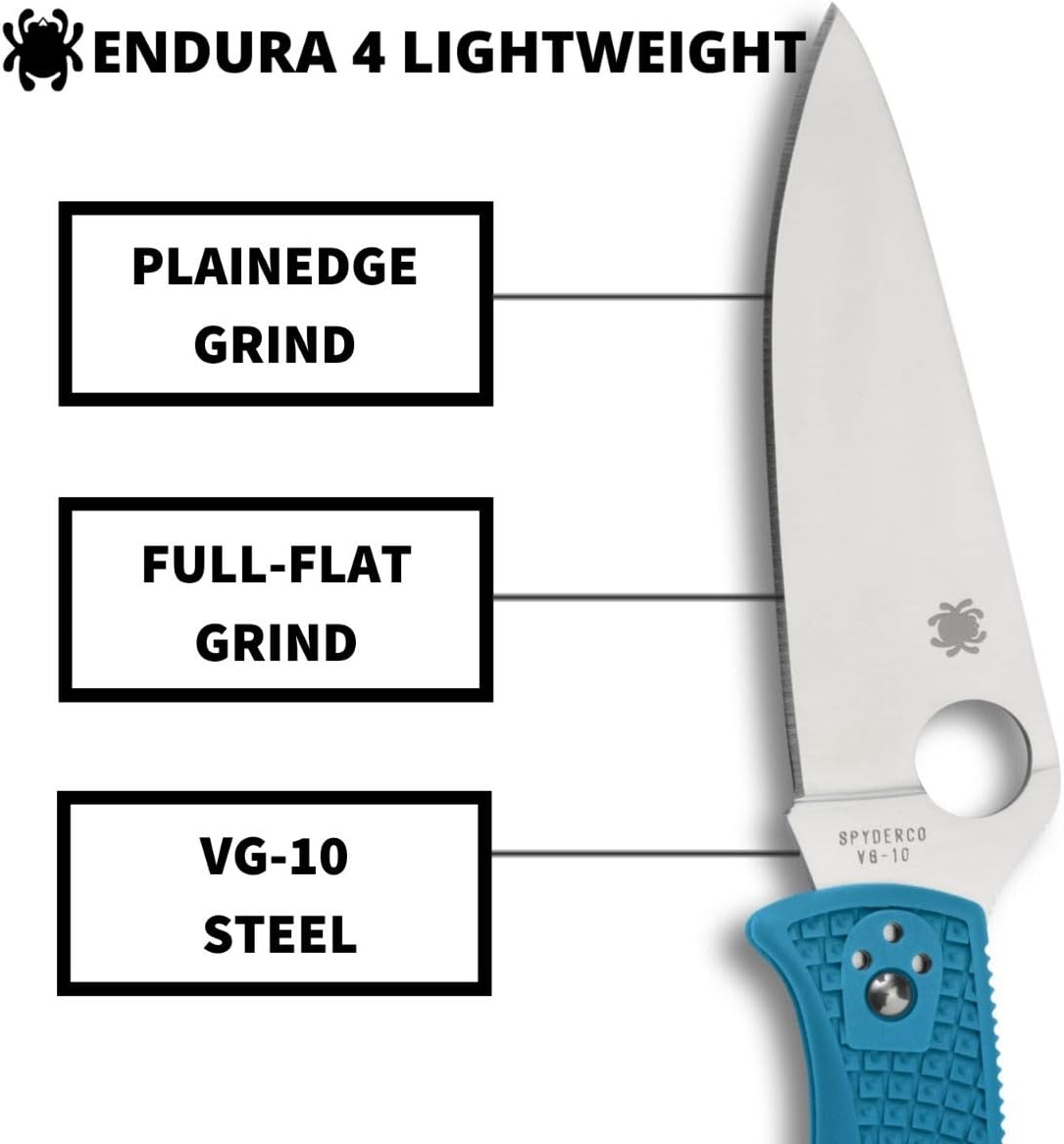 Spyderco, Endura 4 Lightweight Signature Knife with 3.80" VG-10 Steel Blade and Blue FRN Handle - PlainEdge - C10FPBL