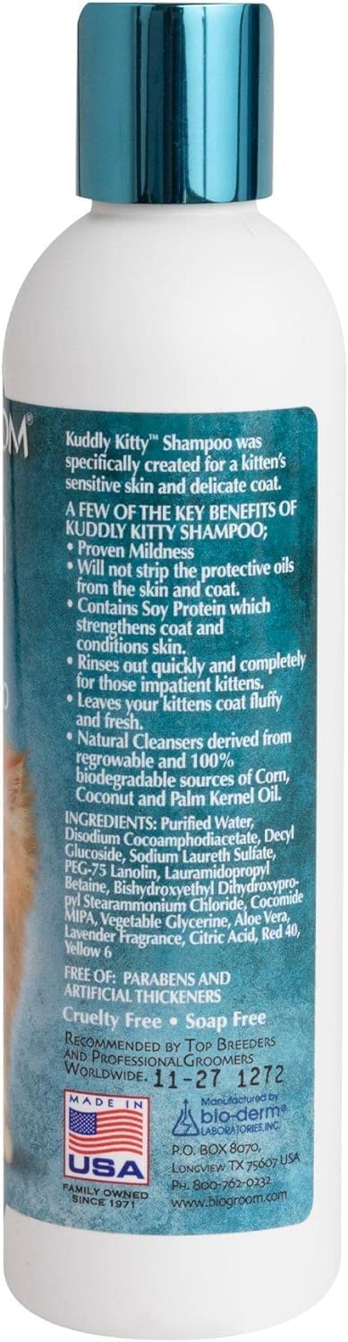 Bio-Groom, Kuddly Kitty Shampoo - Tearless, Gentle Kitten Shampoo, Soap-Free, Cat Bathing Supplies, Quick Rinse, Cat & Kitten Grooming Supplies, Cruelty-Free, Made in USA, Cat Shampoo - 8 fl oz 1-Pack