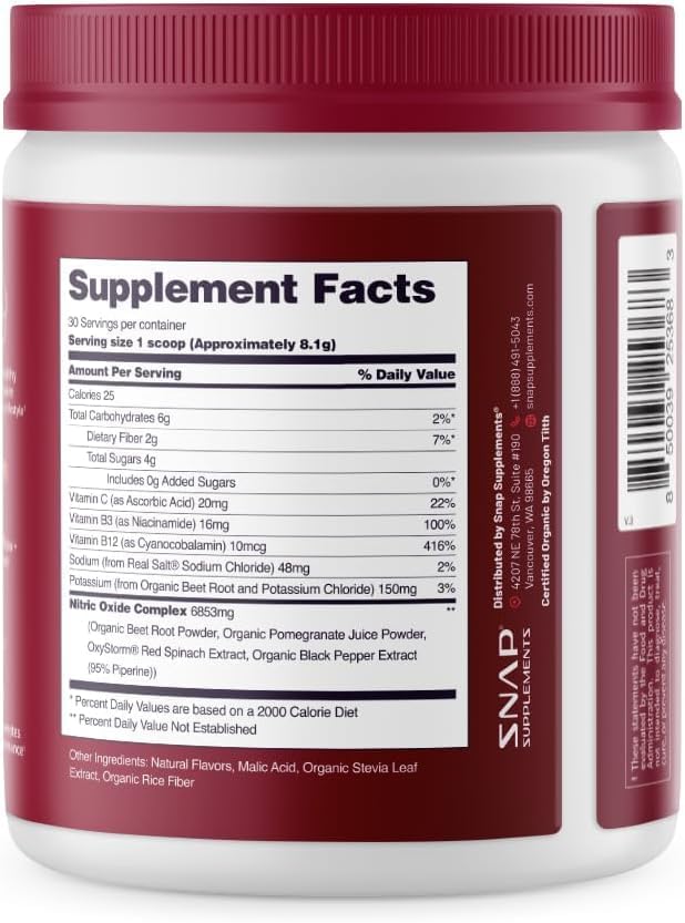 Snap Supplements, Heart Beets, Organic Beet Root Powder, Mixed Berry, 30 SRV