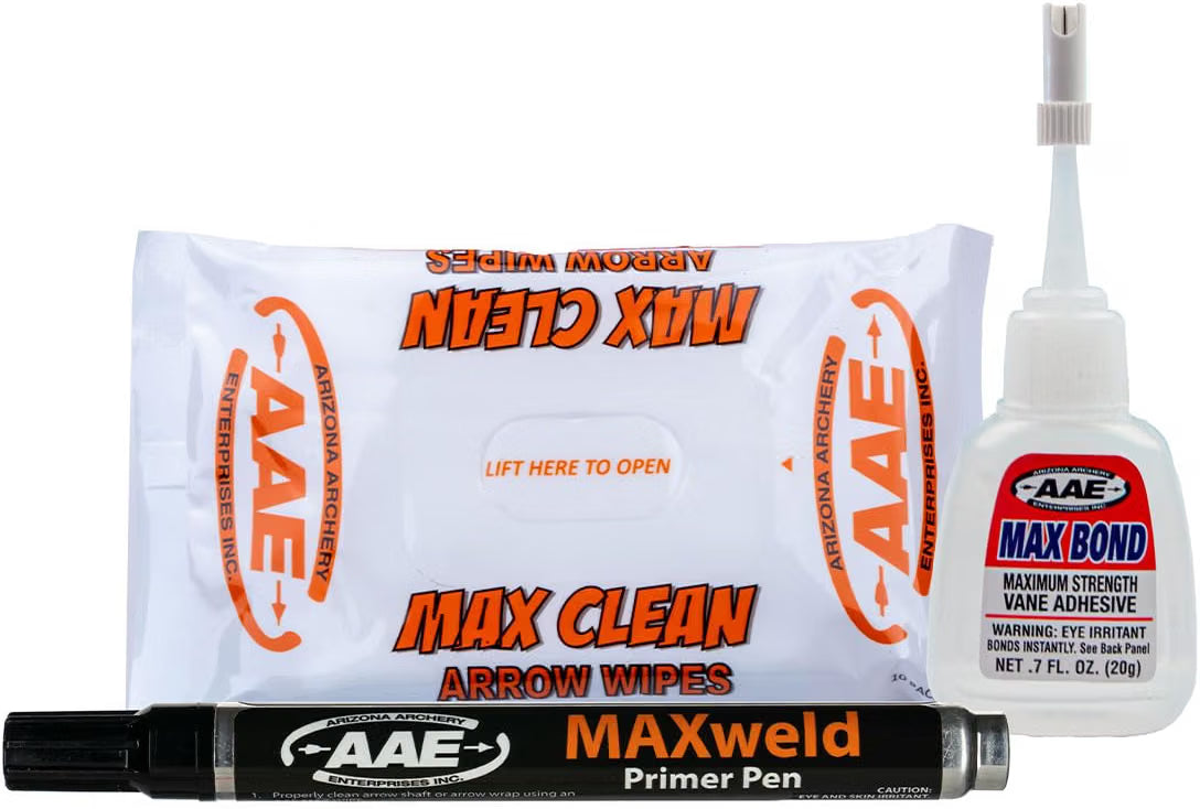 Arizona Archery Enterprises, MAX Adhesion KIT Fletching Glue, Primer Pen, Arrow Wipes for Vanes Fletches Application AAE