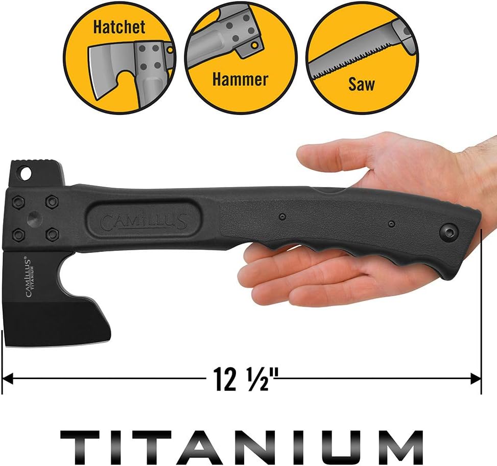 Camillus, Camtrax 3-in-1 Hatchet, Hammer, and Folding Saw with Hard Molded Hatchet Sheath, Black (19142)