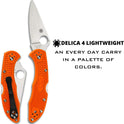 Spyderco, Delica 4 Lightweight 7.15" Signature Folding Knife with 2.90" Flat-Ground Steel Blade and High-Strength FRN Handle - PlainEdge Grind